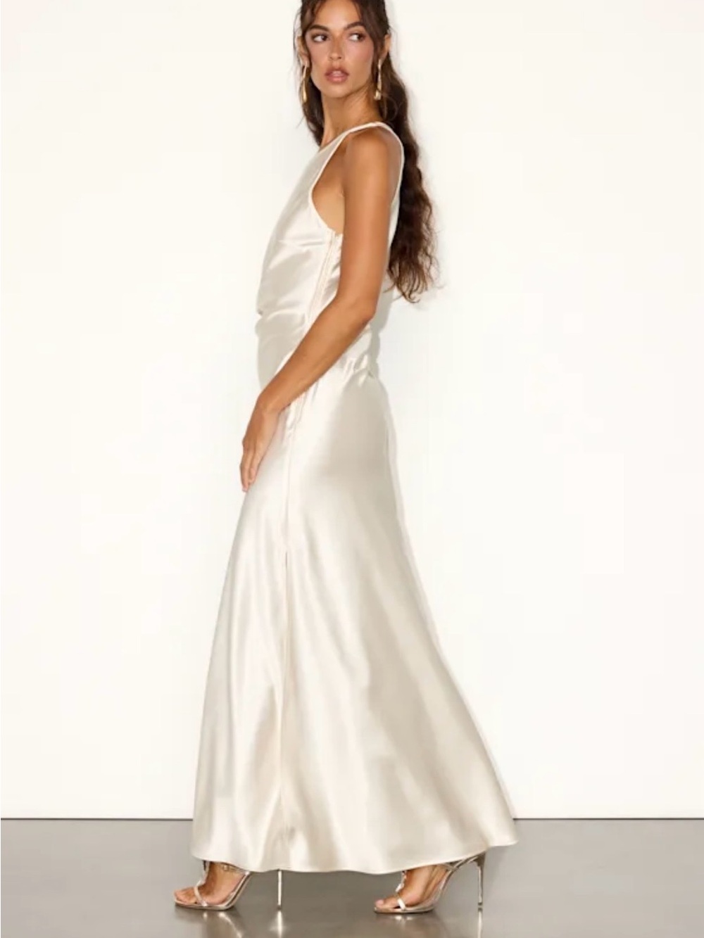 Lulu's Satin Halter Maxi Dress in Ivory Cream - Picture 5 of 7